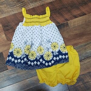 Park Bench Kids Yellow And Blue Floral Dress And Bloomer Set, Size 12 Months